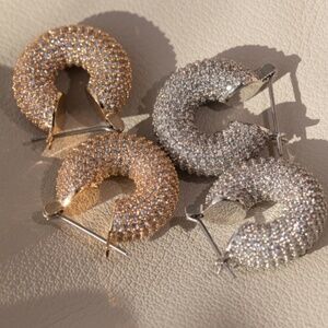LUV AJ Pave Mini Donut Hoops - Silver